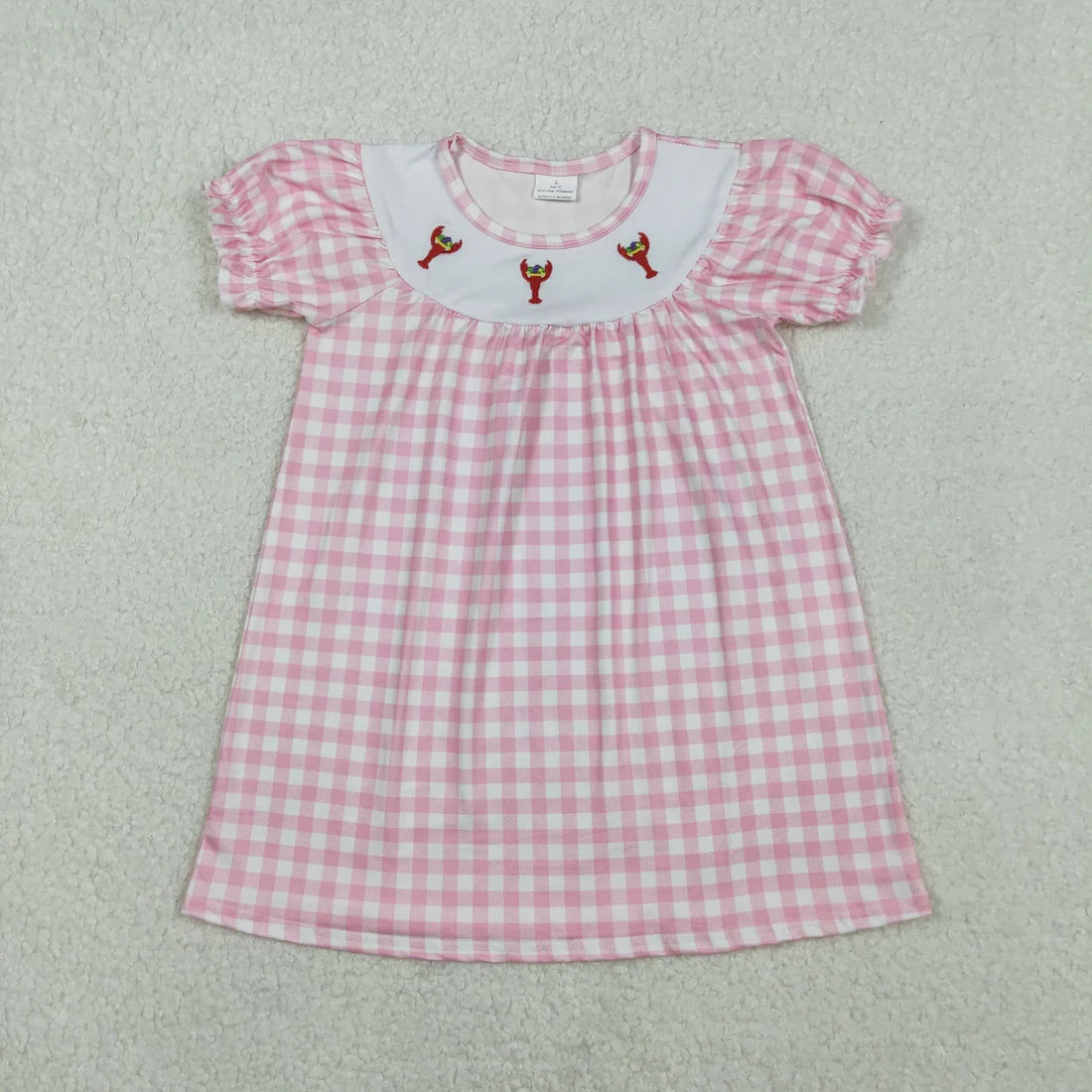 Sibling Baby Boys Girls Embroidery Anchor Crayfishes Mardigras Checked Clothes Set Dress Romper