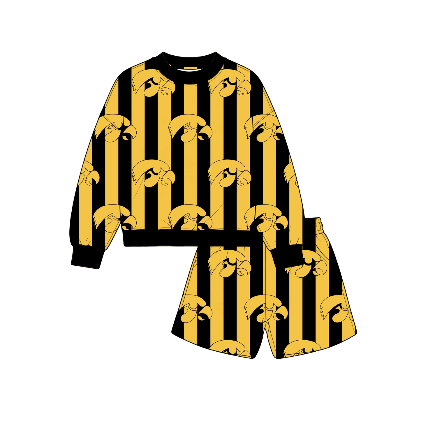 (Custom Design Preorder MOQ 5) Teams Eagle Stripes Top Pockets Shorts Kids Clothes Set