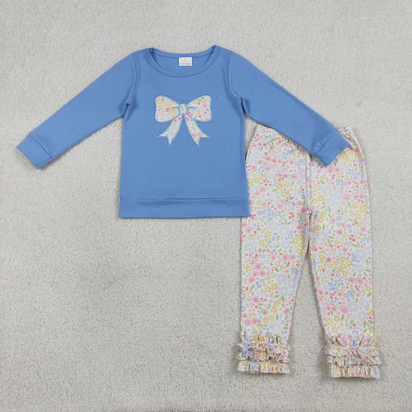 Sibling Baby Girls Embroidery Floral Bows Top Ruffle Pant Clothes Sets