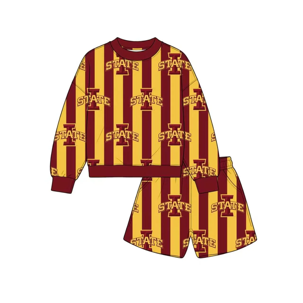(Custom Design Preorder MOQ 5) Teams STATE Stripes Top Pockets Shorts Kids Clothes Set