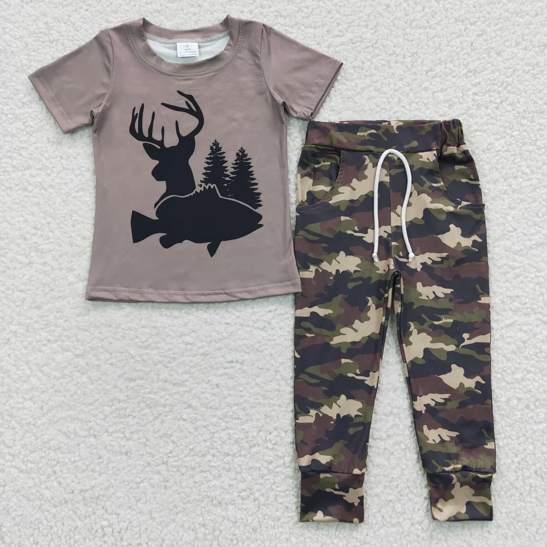 Baby Boys Deer Camo Short Sleeve Top with camo Pants Outfit
