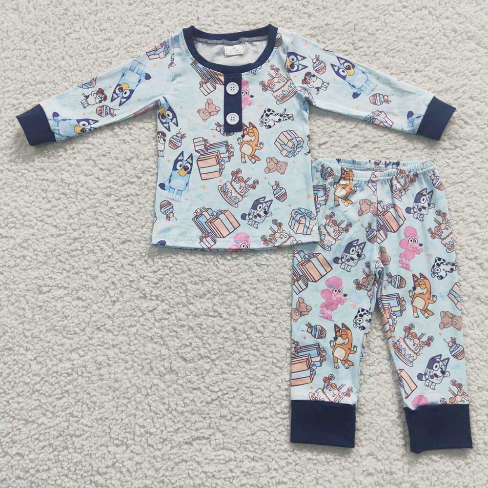 BLP0184 Baby Boys Blue Dogs Pajamas Clothes Sets