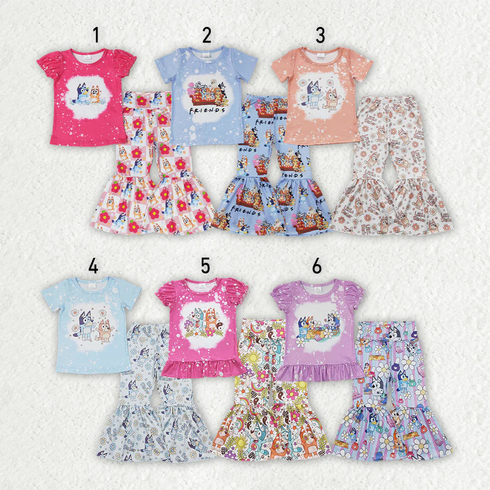 Sibling Baby Girls Dogs Shirts Top Bell Pants Outfits