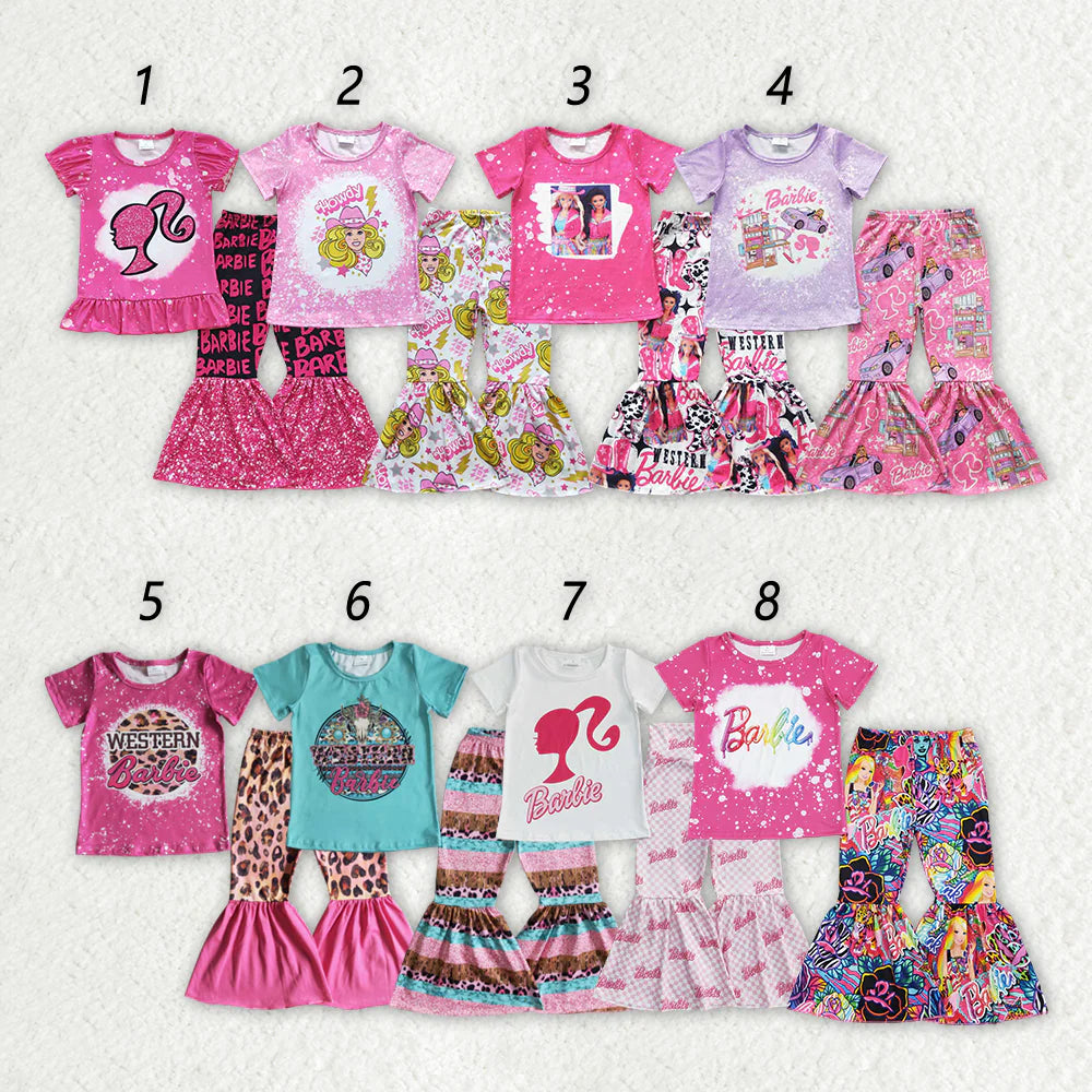 Sibling Baby Girls Doll Short Sleeve Shirts Bell-Bottom Pants Outfit