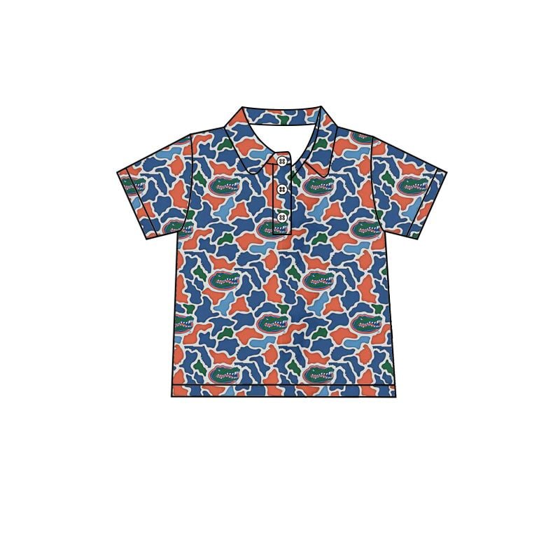 1.9 BT1695 Preorder Teams Florida Camo Print Boys Short Sleeve Polo Tee Shirts Top