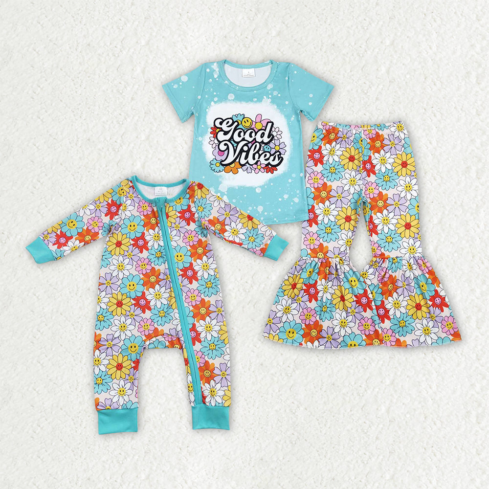 GOOD VIBES Smiling Flowers Print Girls Styles Sisters Matching Wear
