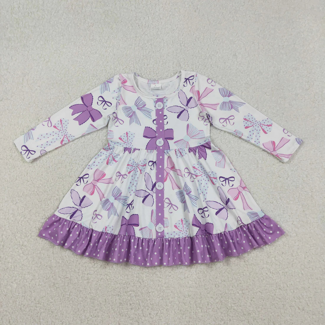 KIds Girls Purple Bow Ruffle Knee Length Dress