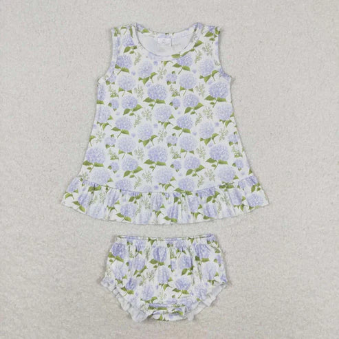 Baby Girls Blue Flowers Sibling Sister Dresses Clothes Set