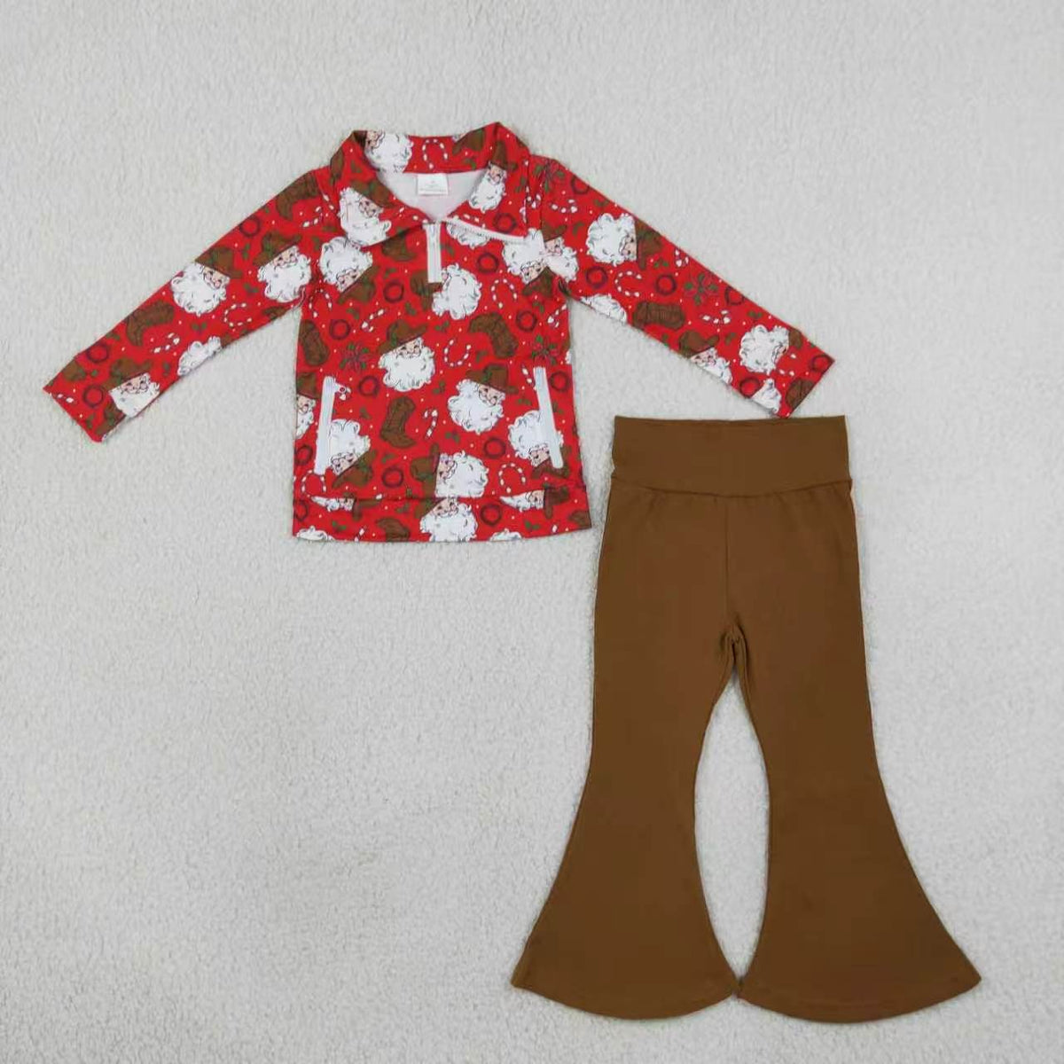 Sibling Kids Girls Holiday Long Sleeve Zipper Pullvoer Top Flare Pants Outfit