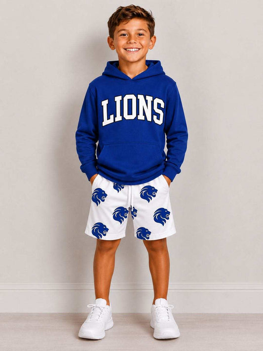 (Custom Design Preorder MOQ 5) Teams Bismarck Lions Hoodie Top Pockets Shorts Boys Clothes Set