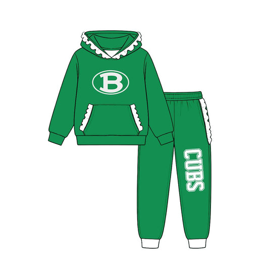 (Custom Design Preorder MOQ 5) Teams Brenham Cubs Green White Ruffles Hoodie Top Pockets Joggers Pants Woman Yoga Clothes Set