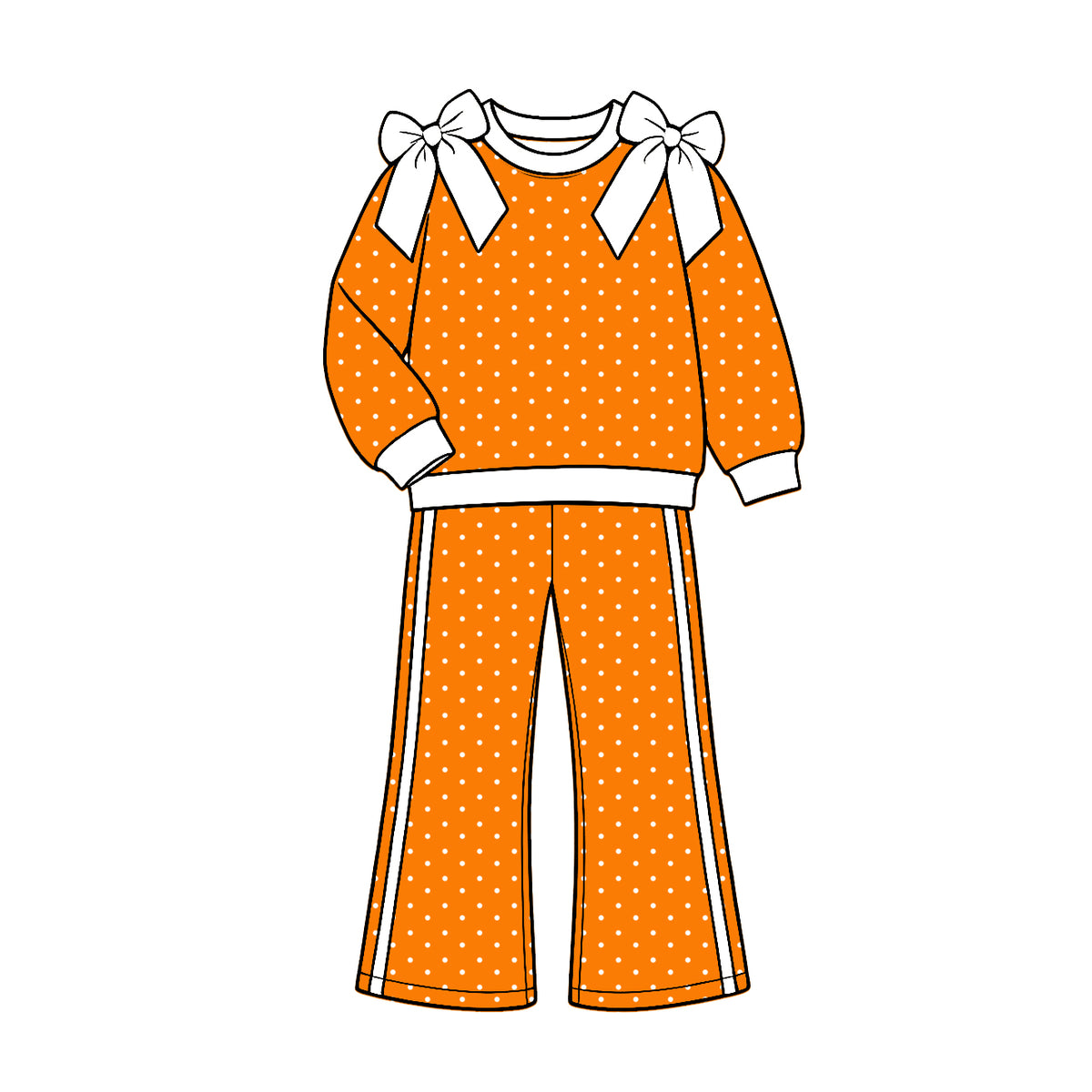 (Custom Design Preorder MOQ 5 Each)Teams Tennessee Blank Orange White Dots Print Girls Clothes Set Sisters Wear