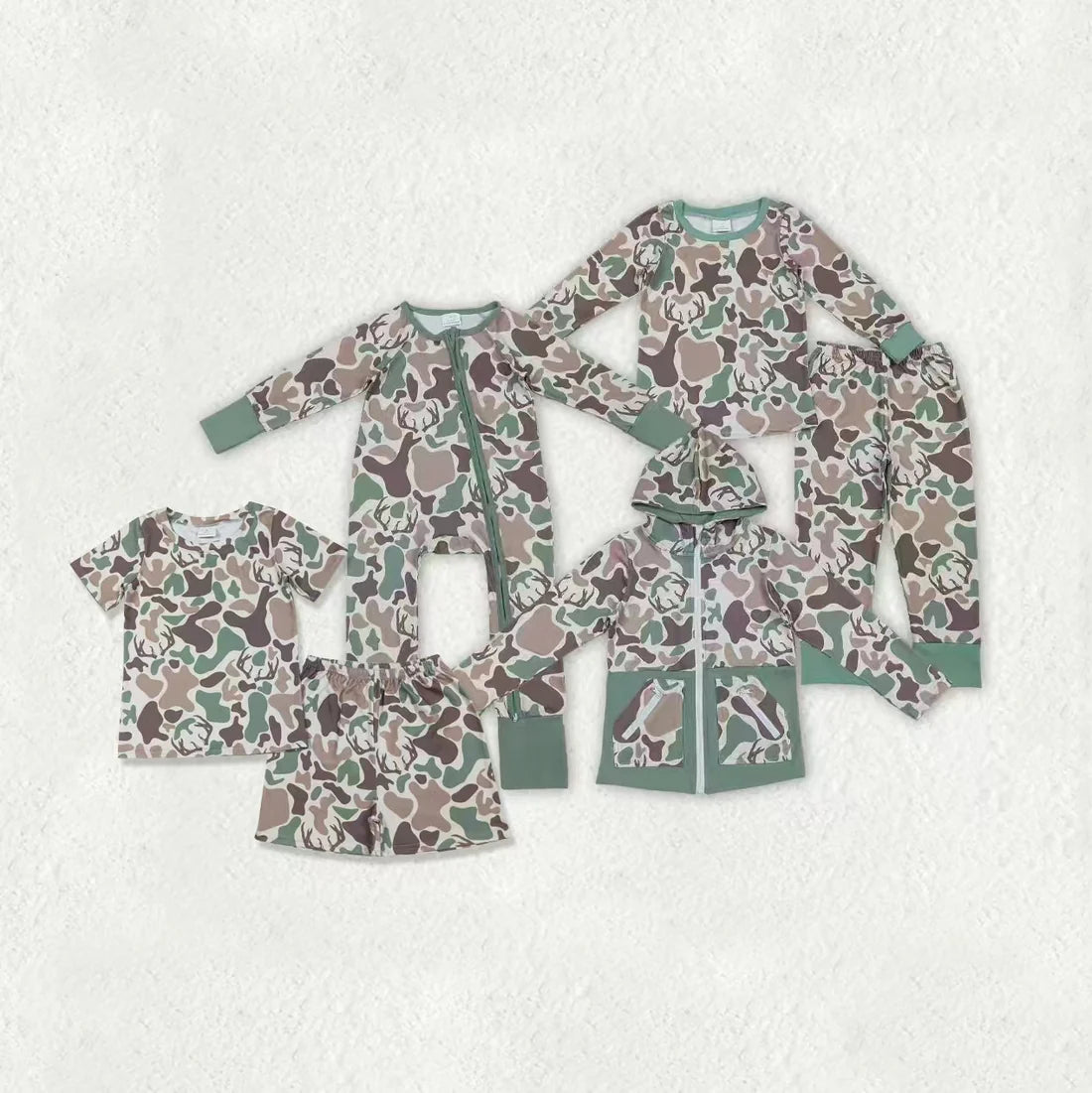 Sibling Baby Boys Hunting Deer Camo Pajama Set Zipper Romper Hoodie Top
