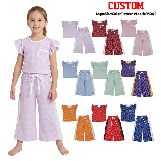 Sibling Kids Girls  Polka Dot Flutter Sleeve Top with Wide Leg Pants Outfit