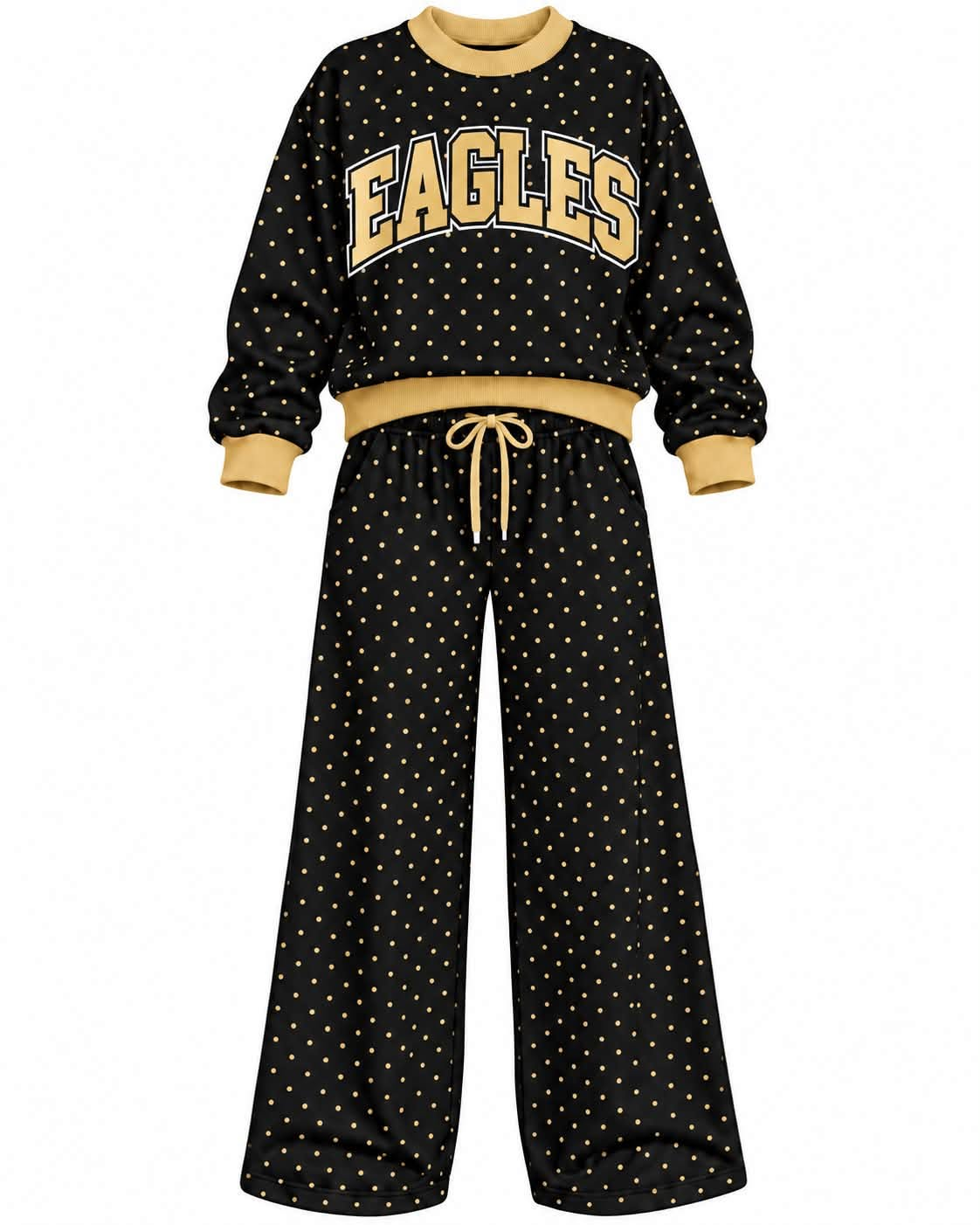 Preorder( 5  MOQ) Baby Girls Eagles Black Polka Dot Outfit