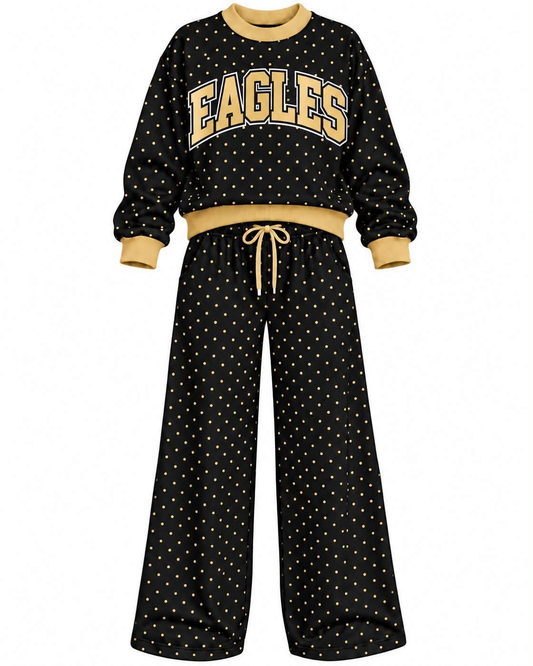 Preorder( 5  MOQ) Baby Girls Eagles Black Polka Dot Outfit