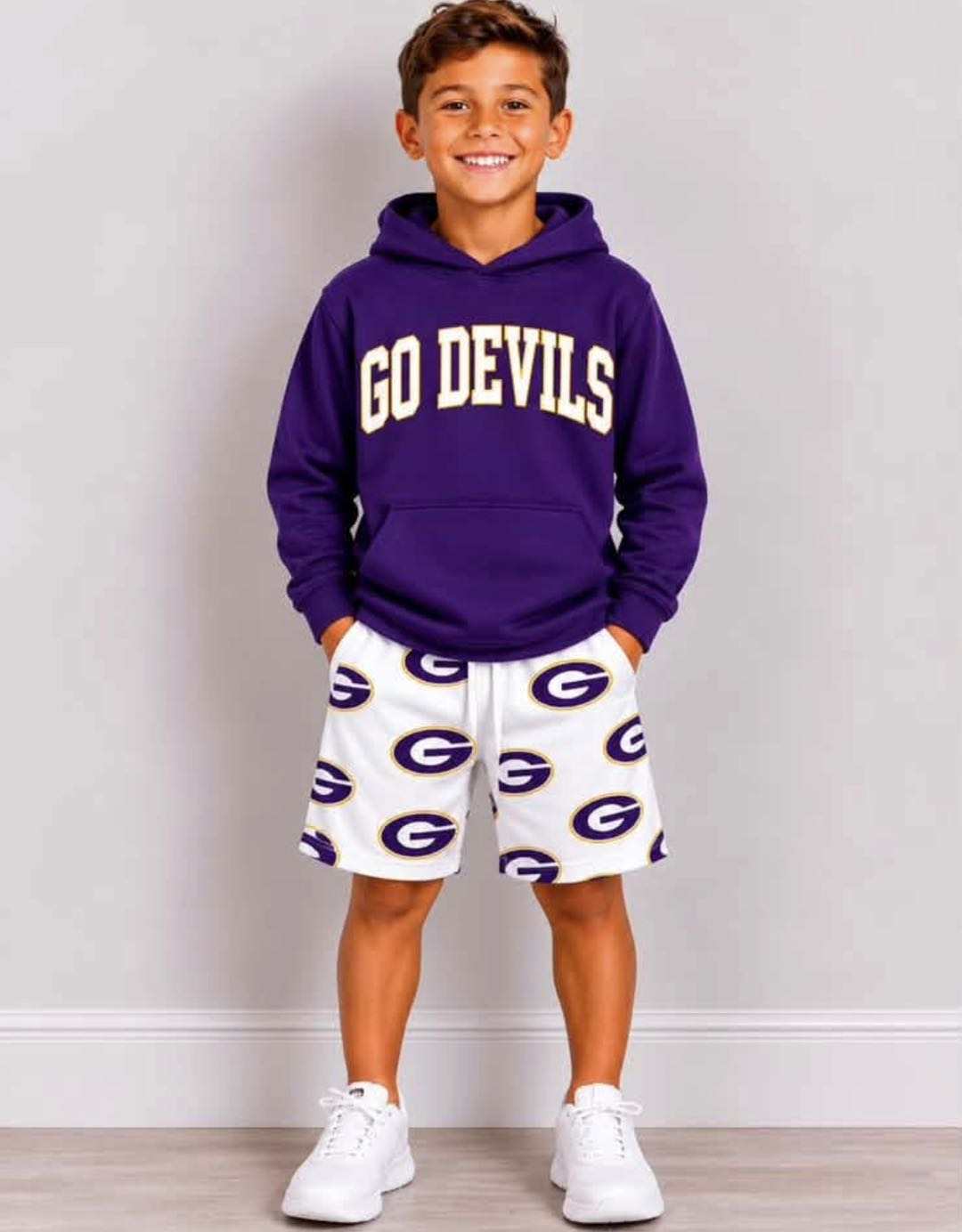 (Custom Design Preorder MOQ 5) Teams Gurdon Hoodie Top Pockets Shorts Boys Clothes Set