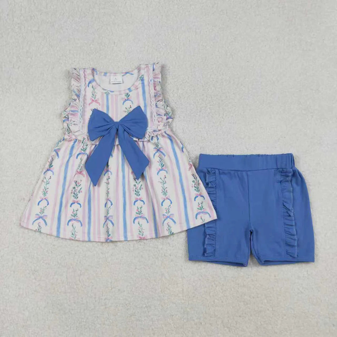 Sibling Bows Baby Girls Flowers Bows Stripes Tunic Ruffle Shorts Clothes Ruffle Rompers