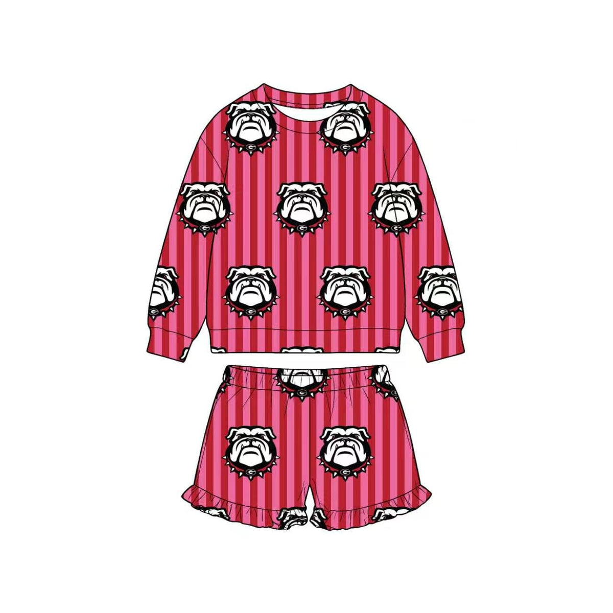 (Custom Design Preorder MOQ 5) Teams Georgia Stripes Top Pockets Shorts Kids Clothes Set