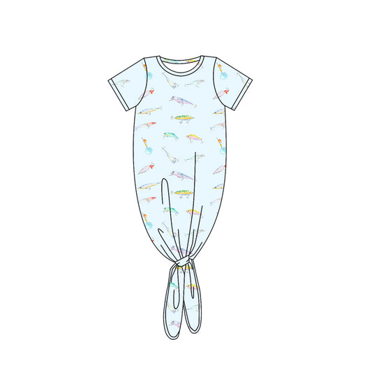(Custom Design Preorder MOQ 5 ) Fishhook Baby Summer Newborn Gown