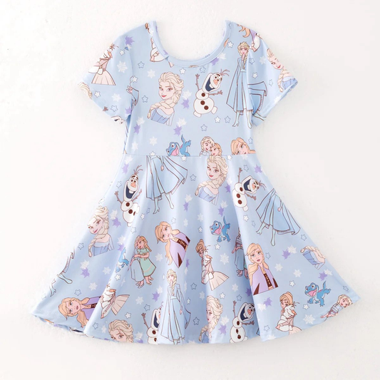 (Custom Design Preorder MOQ 5) Cartoon Princess Girls Short Sleeve Dress