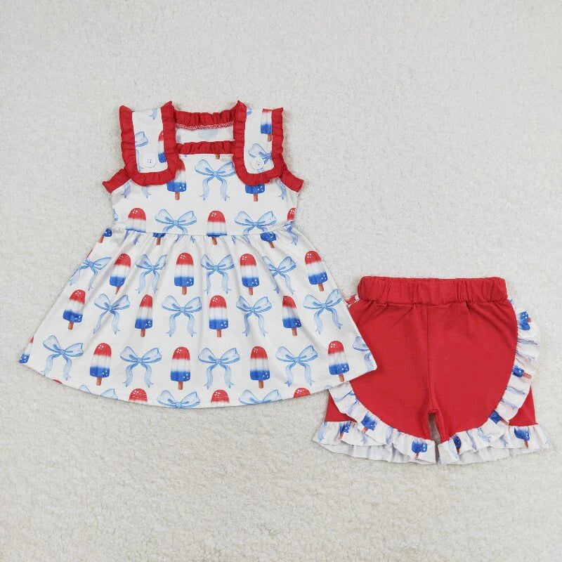 Baby Girls Popstick Bows Sibling Sister July 4th Outfit Rompers