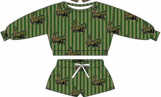 (Custom Design Preorder MOQ 5) Teams Hornets Stripes Long Sleeve Top Pockets Shorts Mommy and Me Outfits