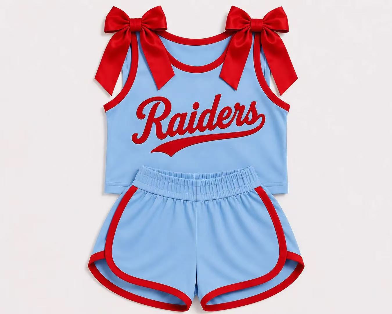 (Custom Design Preorder MOQ 5) Girls  Bow Strap  Raifers Tank  & Shorts Sport Team Outfit