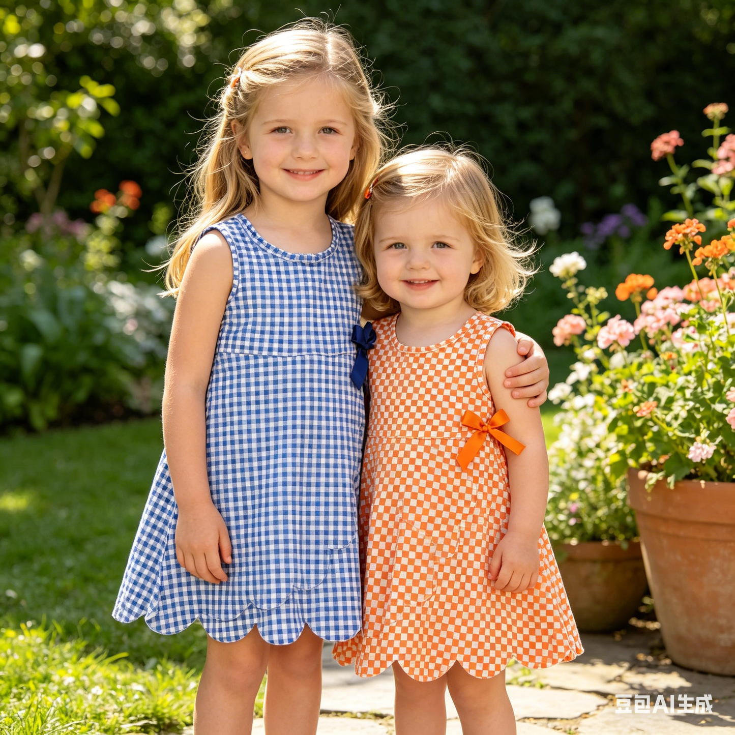 Sibling Baby Girls Blue Orange Gingham Sleeveless Active Dress