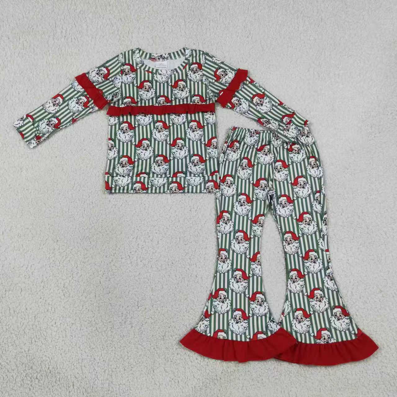 Sibling Baby Girls Ruffle Long Sleeve Top with Bell Bottom Pants Outfit For Holiday Fall Winter