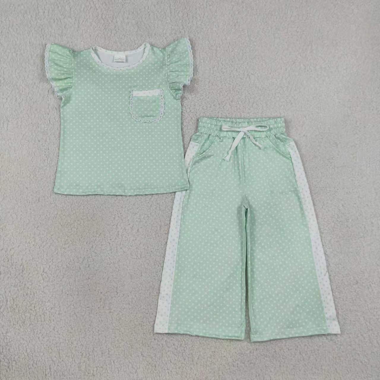 Sibling Baby Girls  Ruffle Sleeve Top Wide Leg Polka Dot Outfit