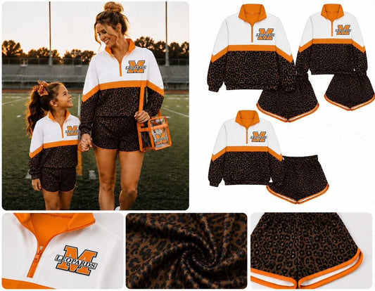 (Custom Design Preorder MOQ 5) Teams Gurdon Leopard Leopard Long Sleeve Zipper Top Shorts Mommy and Me Outfits
