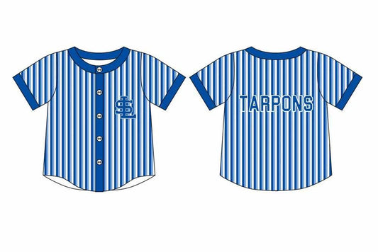 (Custom Design Preorder MOQ 5) Baby Boys Blue Stripe Button SL Team T-shirts Top