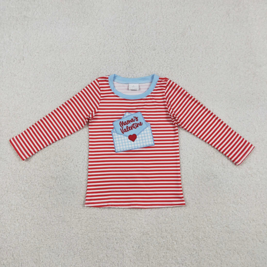Embroidery Heart Mama's Letters Baby Boys Red Striped Valentines T-shirt Shirts Top