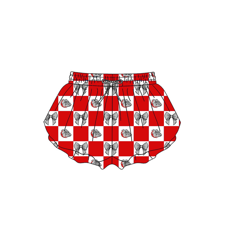 (Custom Design Preorder MOQ 5 Each Item) Teams Bulldogs Red Plaid Print Kids Clothes Sibling & Family Matching Styles