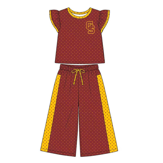 (Custom Design Preorder MOQ 5) Teams Gibson Southern Top Dots Straight Pants Girls Clothes Set