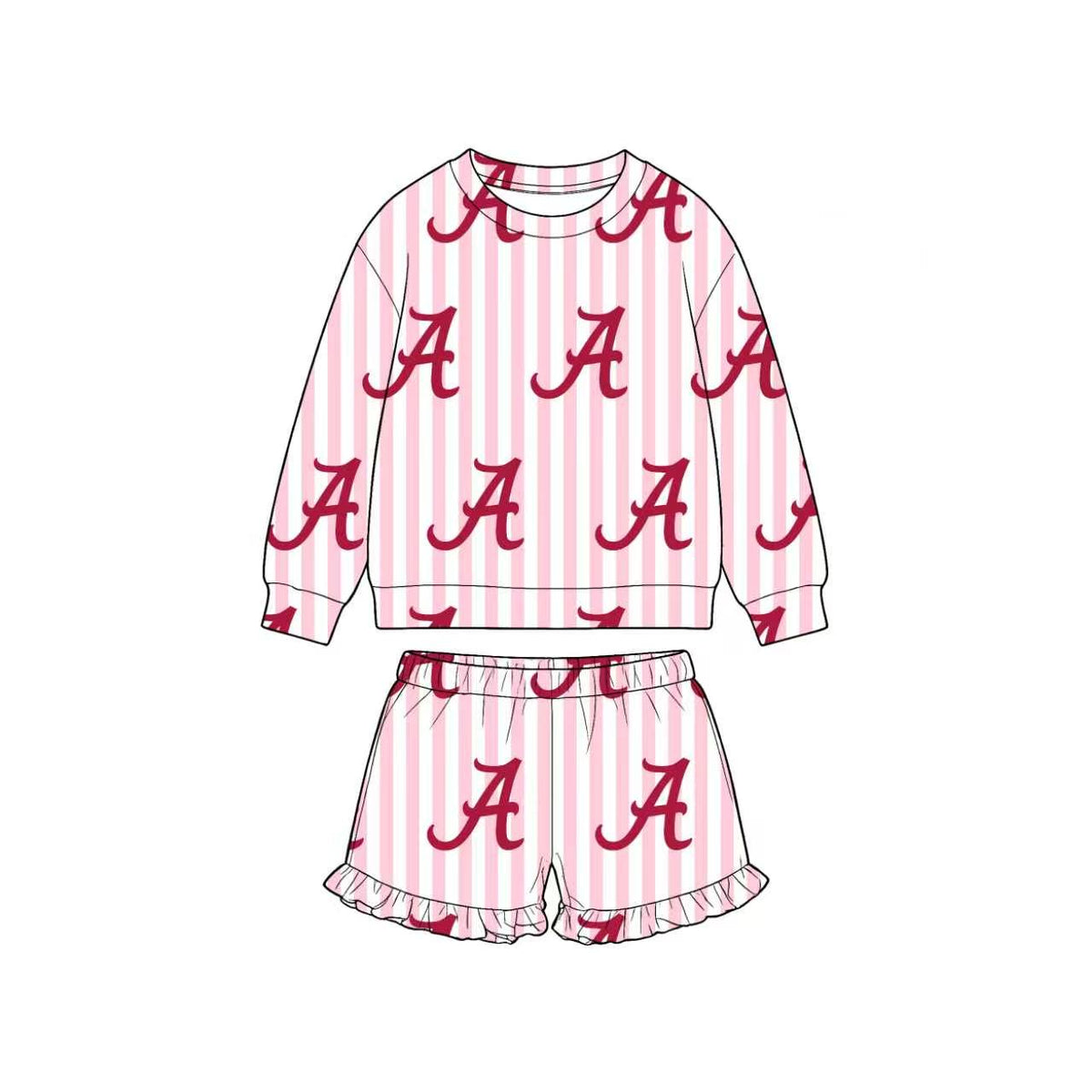 (Custom Design Preorder MOQ 5) Teams Alabama Stripes Top Pockets Shorts Kids Clothes Set