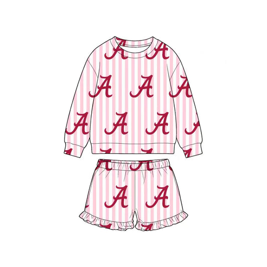 (Custom Design Preorder MOQ 5) Teams Alabama Stripes Top Pockets Shorts Kids Clothes Set
