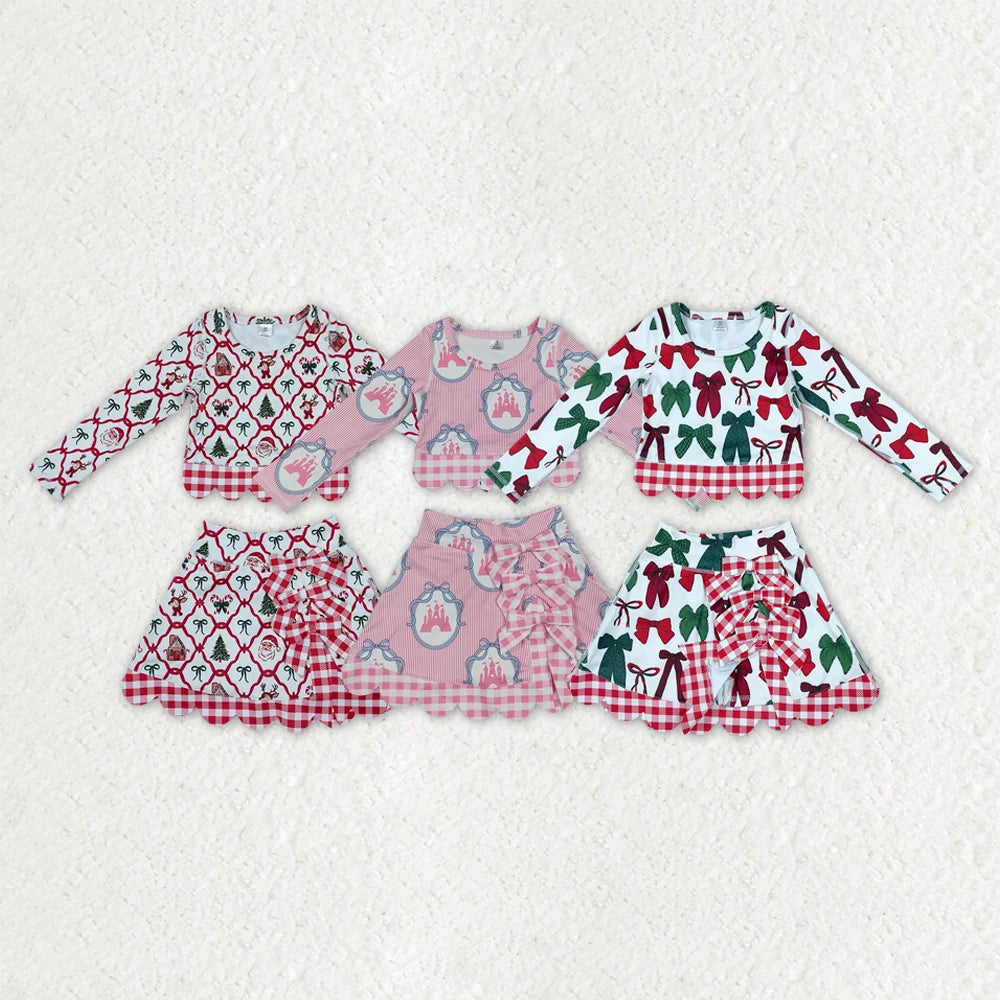 Sibling  Baby Girls Christmas Long Sleeve Top Skort Scallop Active Outfit