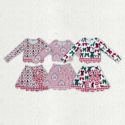 Sibling  Baby Girls Christmas Long Sleeve Top Skort Scallop Active Outfit