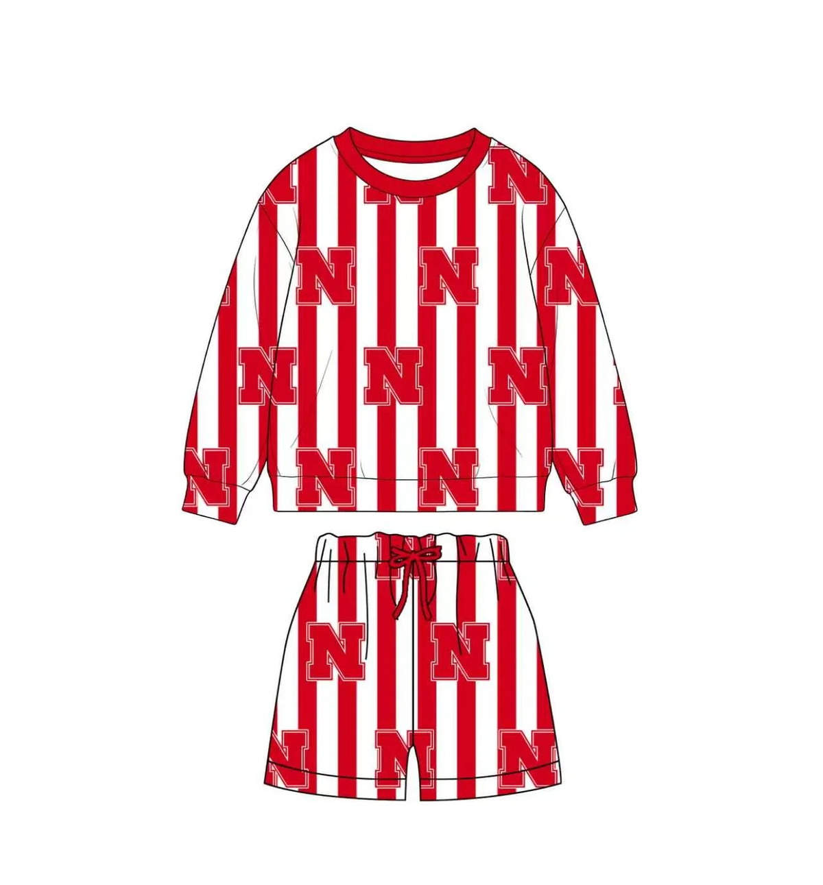 (Custom Design Preorder MOQ 5) Teams N Stripes Top Pockets Shorts Kids Clothes Set