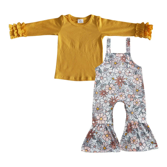 Baby Girls Yellow  Icing Sleeve Tgop with Daidy Overall Outfit