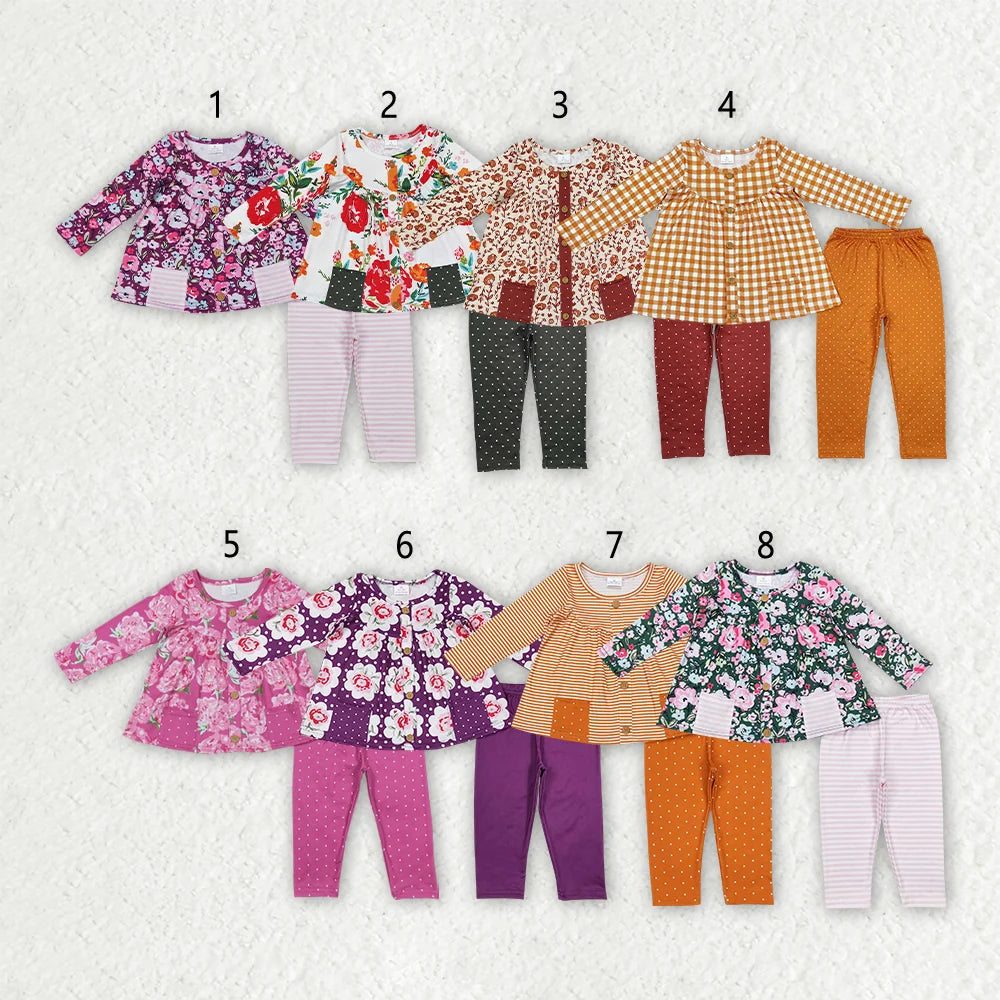 Sibling Baby Girls Floral Tunic Top with Polka Dot Leggings Outfit