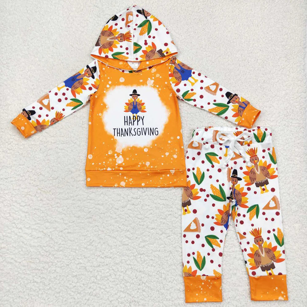Baby Boys Thanksgiving Turkey Hoodie Top Pants Clothes Sets