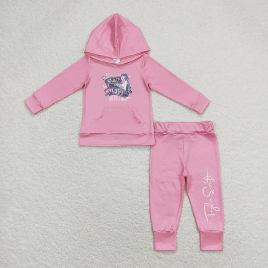 Baby Girls Pink Singer Print Hoodie Top With Pants Putfit