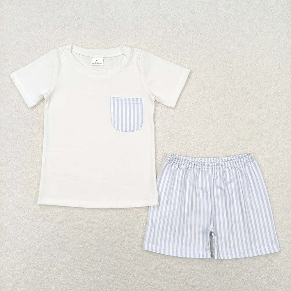 Sibling Baby Boys Girls White Stripes Short Clothes Set Rompers