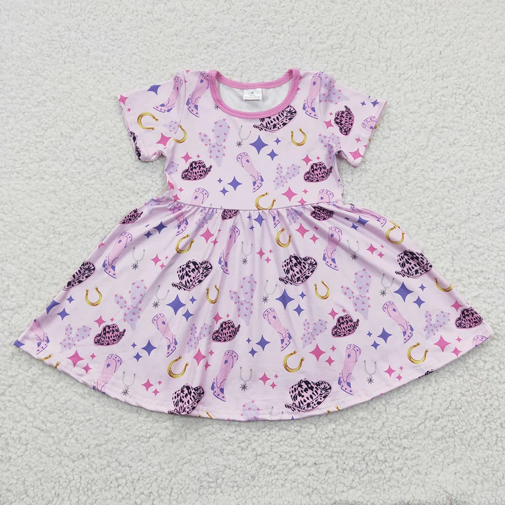 GSD0194 Baby Girls Western Hat Short Sleeve Knee length Dress