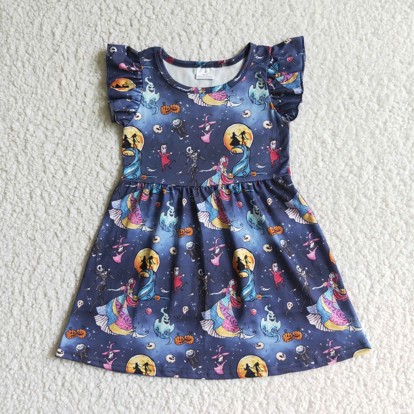 GSD0131 Nightmar* Print Girls Halloween Knee Length Dress