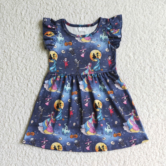 GSD0131 Nightmar* Print Girls Halloween Knee Length Dress