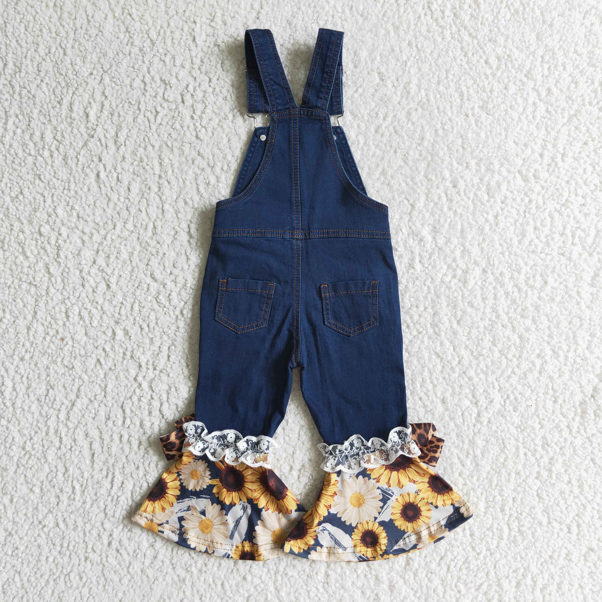 Baby girls suspender denim overall sunflower jumpsuit  P0028